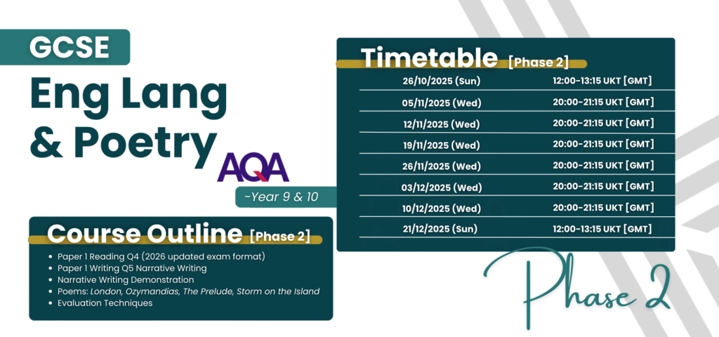 GCSE AQA English Language Live Group Class Year 10 Phase 2 timetable and content