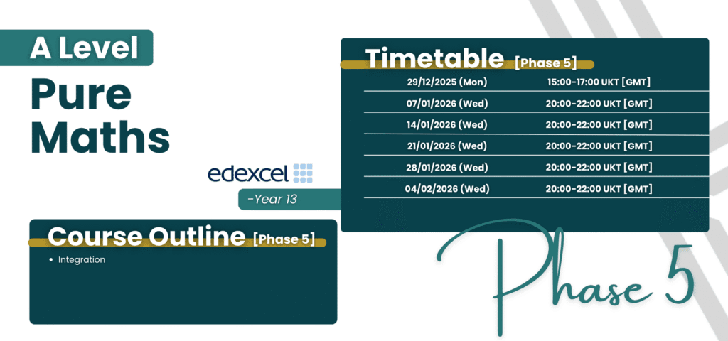 A Level Pure Maths Live Group Class Year 13 Phase 5 Content and Timetable