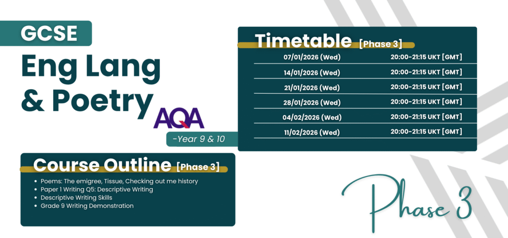GCSE AQA English Language Live Group Class Year 10 Phase 3 timetable and content