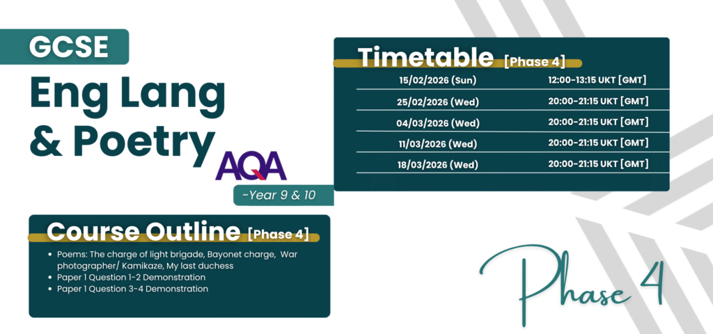 GCSE AQA English Language Live Group Class Year 10 Phase 4 content and timetable